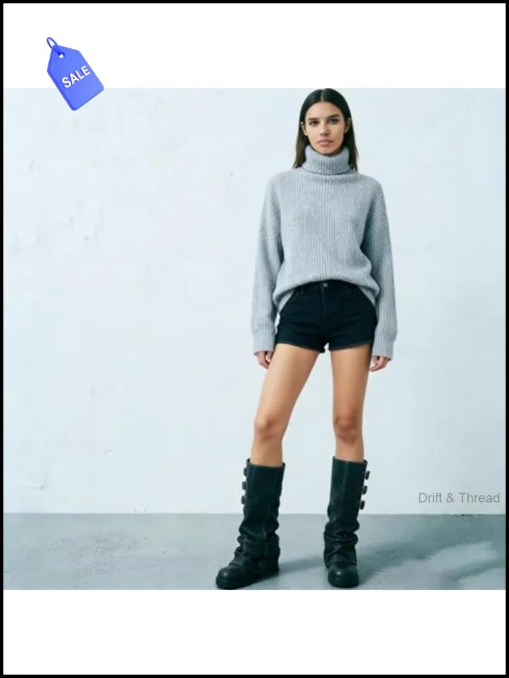 Knee High Slouch Platform Boots Chunky Heel Buckle Strap